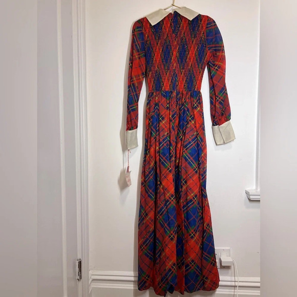 Long plaid collared dress vintage red black white Plymouth Christmas holiday! - Picture 7 of 12